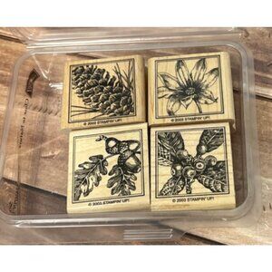 2003 STAMPIN' UP! CLOSE TO NATURE Wood Mounted Rubber Stamp set of 4 LEAF ACORN